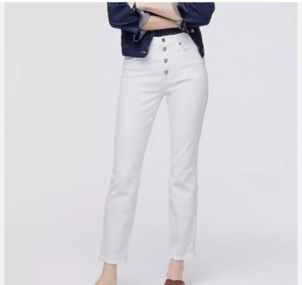J Crew Pants Women's Sz 32 Regular White Buttons Fly Straight Leg Jeans